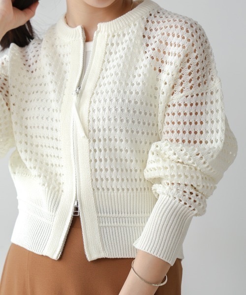 Bou Jeloud（ブージュルード）の「Ｗａｔｅｒｍａｒｋニットブルゾン（カーディガン/ボレロ・レディース・ブラック/ダークブルー/オフホワイト・FREE）」の15枚目の写真