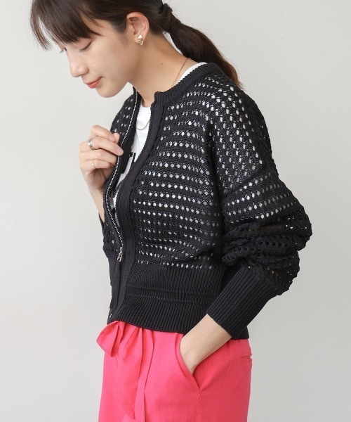 Bou Jeloud（ブージュルード）の「Ｗａｔｅｒｍａｒｋニットブルゾン（カーディガン/ボレロ・レディース・ブラック/ダークブルー/オフホワイト・FREE）」の5枚目の写真