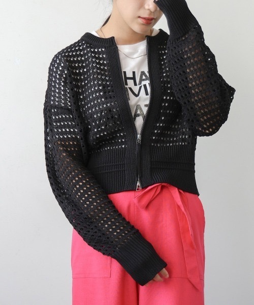 Bou Jeloud（ブージュルード）の「Ｗａｔｅｒｍａｒｋニットブルゾン（カーディガン/ボレロ・レディース・ブラック/ダークブルー/オフホワイト・FREE）」の21枚目の写真