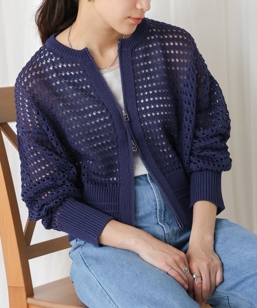 Bou Jeloud（ブージュルード）の「Ｗａｔｅｒｍａｒｋニットブルゾン（カーディガン/ボレロ・レディース・ブラック/ダークブルー/オフホワイト・FREE）」の12枚目の写真