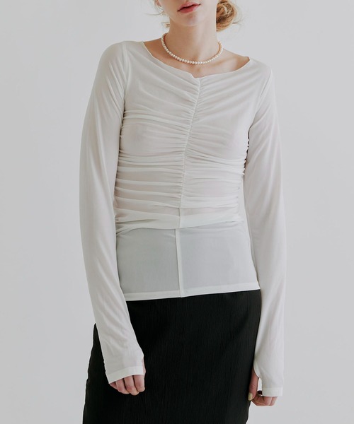 kiehtova(キエトヴァ)の「【kiehtova】MOIST GATHER LONG TEE/モイスト ギャザー ロング ティー KTWR31 ※(Tシャツ/カットソー・レディース・ホワイト/ブラック・FREE)」の2枚目の写真