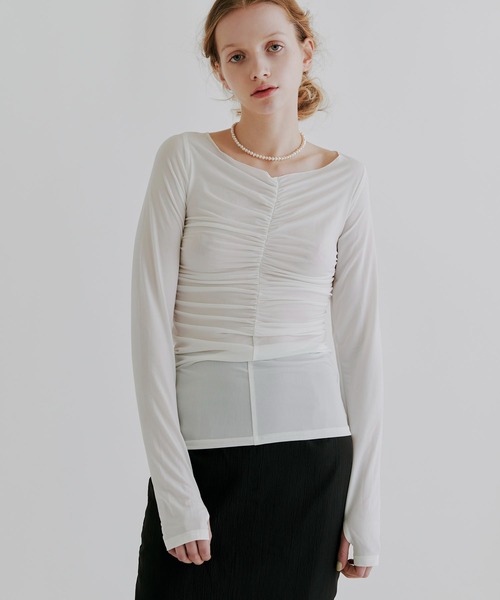 kiehtova(キエトヴァ)の「【kiehtova】MOIST GATHER LONG TEE/モイスト ギャザー ロング ティー KTWR31 ※(Tシャツ/カットソー・レディース・ホワイト/ブラック・FREE)」の3枚目の写真