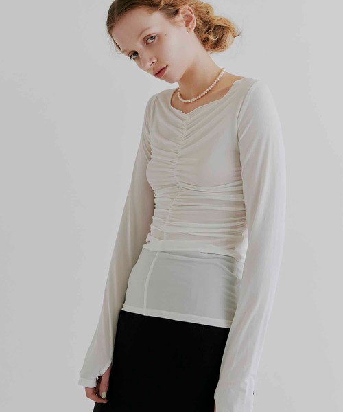 kiehtova(キエトヴァ)の「【kiehtova】MOIST GATHER LONG TEE/モイスト ギャザー ロング ティー KTWR31 ※(Tシャツ/カットソー・レディース・ホワイト/ブラック・FREE)」の4枚目の写真