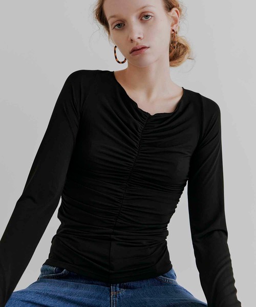 kiehtova(キエトヴァ)の「【kiehtova】MOIST GATHER LONG TEE/モイスト ギャザー ロング ティー KTWR31 ※(Tシャツ/カットソー・レディース・ホワイト/ブラック・FREE)」の8枚目の写真