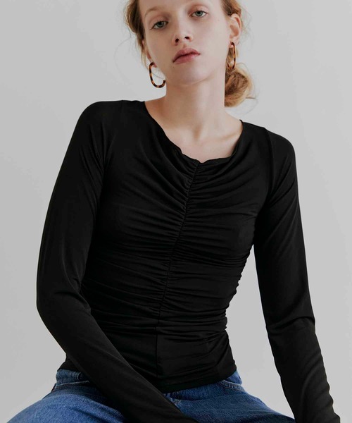 kiehtova(キエトヴァ)の「【kiehtova】MOIST GATHER LONG TEE/モイスト ギャザー ロング ティー KTWR31 ※(Tシャツ/カットソー・レディース・ホワイト/ブラック・FREE)」の9枚目の写真