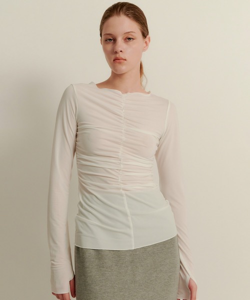 kiehtova(キエトヴァ)の「【kiehtova】MOIST GATHER LONG TEE/モイスト ギャザー ロング ティー KTWR31 ※(Tシャツ/カットソー・レディース・ホワイト/ブラック・FREE)」の13枚目の写真