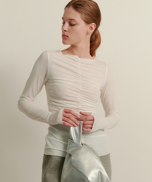 kiehtova(キエトヴァ)の「【kiehtova】MOIST GATHER LONG TEE/モイスト ギャザー ロング ティー KTWR31 ※(Tシャツ/カットソー・レディース・ホワイト/ブラック・FREE)」の14枚目の写真