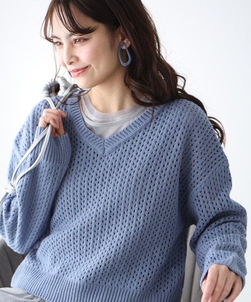Ehre style(エーレスタイル)の「着回し抜群!くたっと袖でこなれ春ニット(Tシャツ/カットソー・レディース・ブルー/ラベンダー/ホワイト/ベージュ・FREE)」の1枚目の写真