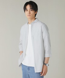 NEVER/綿麻ホリゾンタルカラー7分袖シャツ