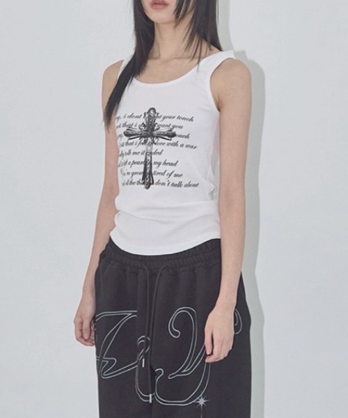 タンクトップ ノースリーブ 「FANCY CLUB」FRONT CROSS SLEEVELESS レディース FANCY CLUB】FRONT CROSS SLEEVELESS（タンクトップ）｜FANCY