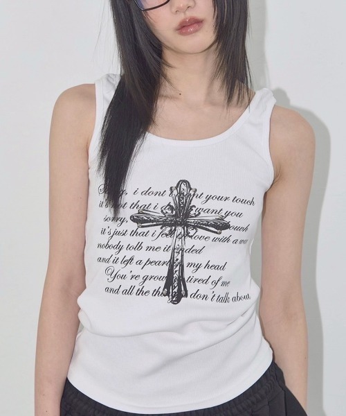 タンクトップ ノースリーブ 「FANCY CLUB」FRONT CROSS SLEEVELESS レディース FANCY CLUB】FRONT CROSS SLEEVELESS（タンクトップ）｜FANCY