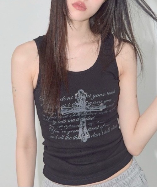 タンクトップ ノースリーブ 「FANCY CLUB」FRONT CROSS SLEEVELESS レディース FANCY CLUB】FRONT CROSS SLEEVELESS | OUR BRAND,FANCY CLUB