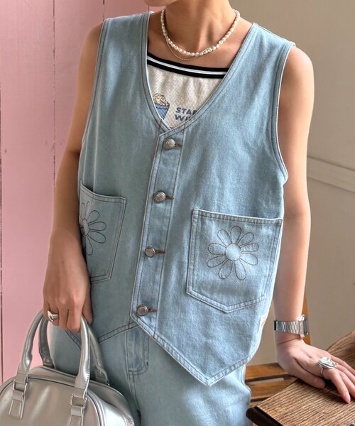 HELLO.SANFRANCISCO（ハローサンフランシスコ）の「【HELLO.SANFRANCISCO】衿取り外しデニムベスト（ベスト・レディース・サックスブルー・ONE SIZE）」の5枚目の写真