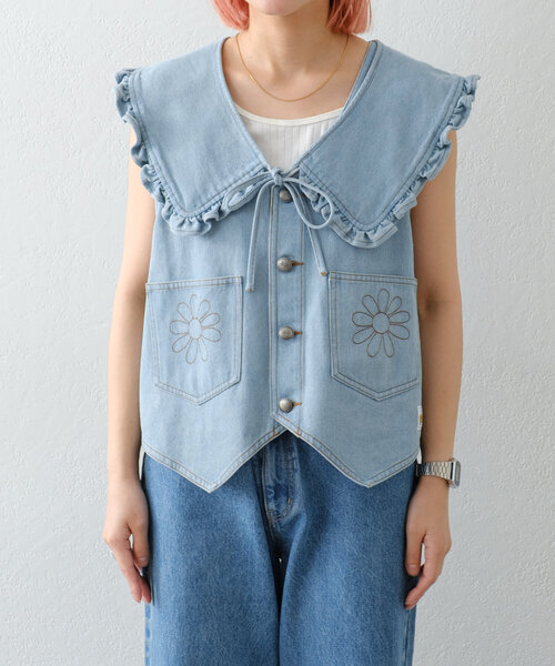 HELLO.SANFRANCISCO（ハローサンフランシスコ）の「【HELLO.SANFRANCISCO】衿取り外しデニムベスト（ベスト・レディース・サックスブルー・ONE SIZE）」の15枚目の写真