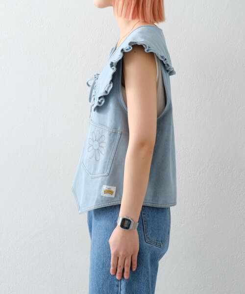 HELLO.SANFRANCISCO（ハローサンフランシスコ）の「【HELLO.SANFRANCISCO】衿取り外しデニムベスト（ベスト・レディース・サックスブルー・ONE SIZE）」の16枚目の写真