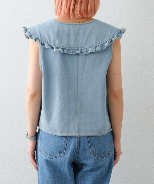 HELLO.SANFRANCISCO（ハローサンフランシスコ）の「【HELLO.SANFRANCISCO】衿取り外しデニムベスト（ベスト・レディース・サックスブルー・ONE SIZE）」の17枚目の写真