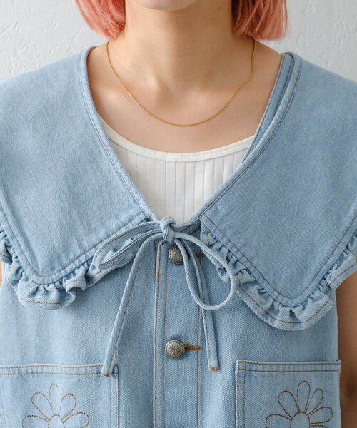 HELLO.SANFRANCISCO（ハローサンフランシスコ）の「【HELLO.SANFRANCISCO】衿取り外しデニムベスト（ベスト・レディース・サックスブルー・ONE SIZE）」の22枚目の写真