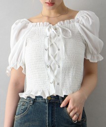 SpRay | レースアップオフショルショートスリーブブラウス(シャツ/ブラウス)