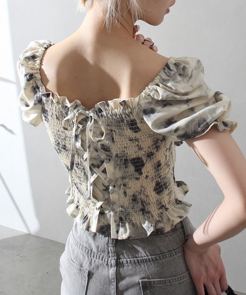 SpRay(スプレイ)の「レースアップオフショルショートスリーブブラウス(シャツ/ブラウス・レディース・ブラック×ホワイト/アイボリー/ブラック/オフホワイト・FREE)」の2枚目の写真