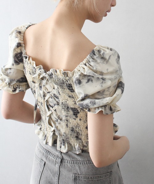 SpRay(スプレイ)の「レースアップオフショルショートスリーブブラウス(シャツ/ブラウス・レディース・ブラック×ホワイト/アイボリー/ブラック/オフホワイト・FREE)」の8枚目の写真