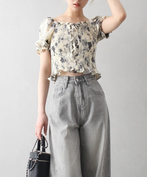 SpRay(スプレイ)の「レースアップオフショルショートスリーブブラウス(シャツ/ブラウス・レディース・ブラック×ホワイト/アイボリー/ブラック/オフホワイト・FREE)」の10枚目の写真