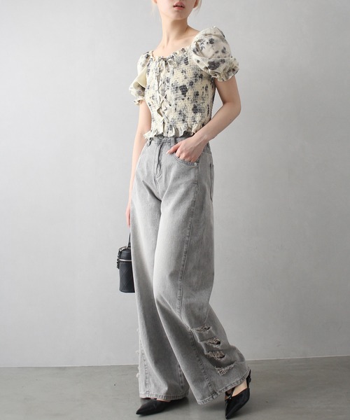 SpRay(スプレイ)の「レースアップオフショルショートスリーブブラウス(シャツ/ブラウス・レディース・ブラック×ホワイト/アイボリー/ブラック/オフホワイト・FREE)」の14枚目の写真