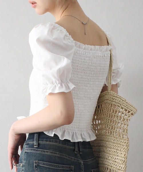 SpRay(スプレイ)の「レースアップオフショルショートスリーブブラウス(シャツ/ブラウス・レディース・ブラック×ホワイト/アイボリー/ブラック/オフホワイト・FREE)」の20枚目の写真