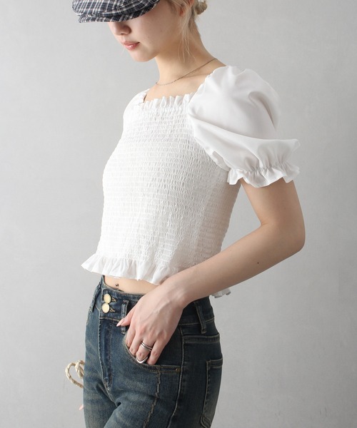 SpRay(スプレイ)の「レースアップオフショルショートスリーブブラウス(シャツ/ブラウス・レディース・ブラック×ホワイト/アイボリー/ブラック/オフホワイト・FREE)」の21枚目の写真