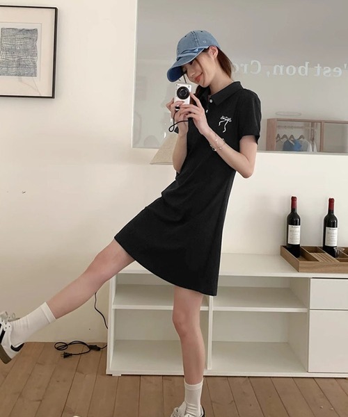 meJane（ミージェーン）の「リボン刺繍 ポロシャツミニワンピース（ワンピース・レディース・ネイビー/グレー/ブラック・M）」の13枚目の写真