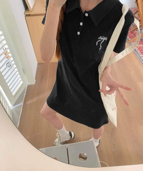 meJane（ミージェーン）の「リボン刺繍 ポロシャツミニワンピース（ワンピース・レディース・ネイビー/グレー/ブラック・M）」の16枚目の写真