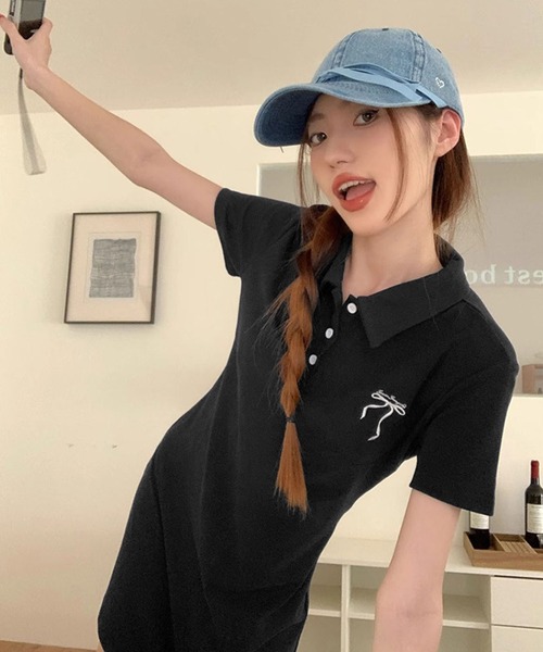 meJane（ミージェーン）の「リボン刺繍 ポロシャツミニワンピース（ワンピース・レディース・ネイビー/グレー/ブラック・M）」の18枚目の写真