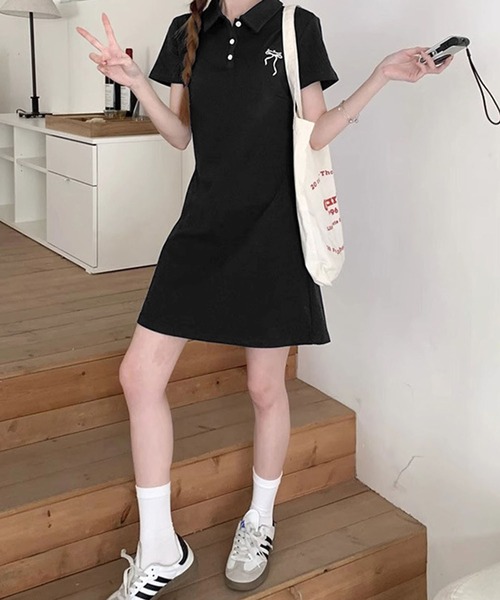 meJane（ミージェーン）の「リボン刺繍 ポロシャツミニワンピース（ワンピース・レディース・ネイビー/グレー/ブラック・M）」の19枚目の写真