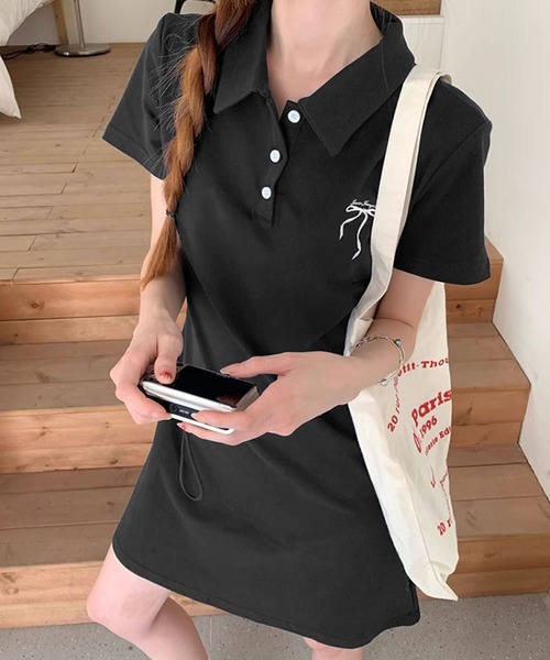 meJane（ミージェーン）の「リボン刺繍 ポロシャツミニワンピース（ワンピース・レディース・ネイビー/グレー/ブラック・M）」の11枚目の写真