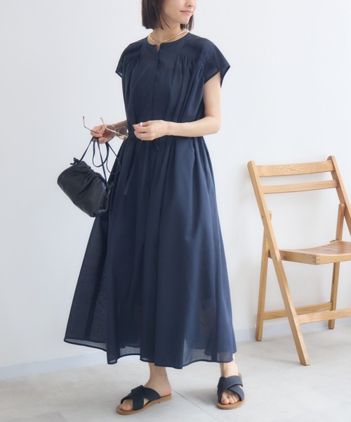 KATHARINE ROSS（キャサリンロス）の「【KATHARINE ROSS】ドミノプリーツシャツワンピース（シャツワンピース・レディース・ネイビー/ライトグリーン/ライトブルー・MEDIUM）」の3枚目の写真