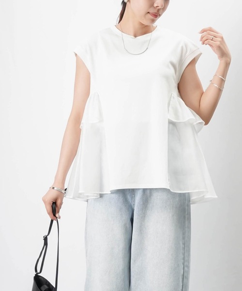セール】LC/LLL 異素材フリルプルオーバー（Tシャツ/カットソー