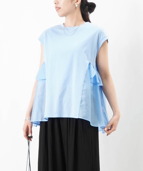 LUCA異素材トップス セール】LC/LLL 異素材フリルプルオーバー（Tシャツ/カットソー
