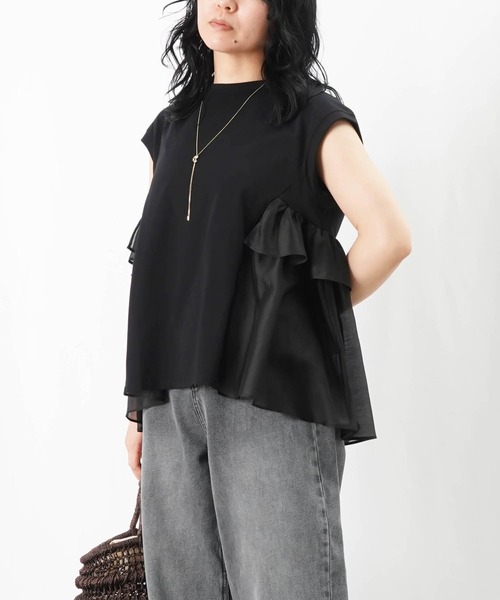 LUCA異素材トップス セール】LC/LLL 異素材フリルプルオーバー（Tシャツ/カットソー
