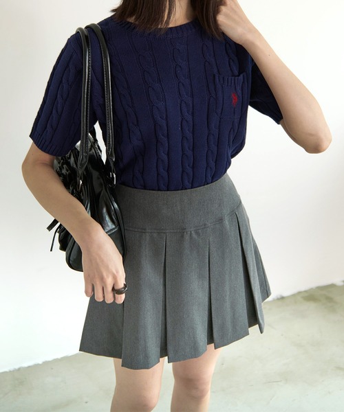 tシャツ 「U.S. POLO ASSN」ワンポイントロゴ半袖ケーブルサマーニット レディース U.S. POLO ASSN. ニット セーター 「U.S.POLO ASSN.」 ワン