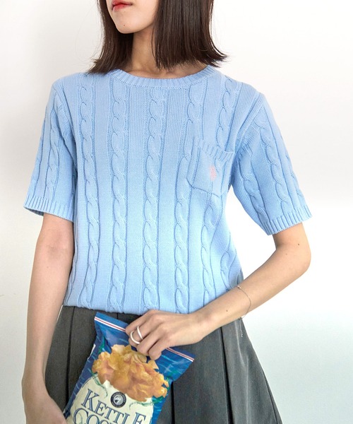 tシャツ 「U.S. POLO ASSN」ワンポイントロゴ半袖ケーブルサマーニット レディース U.S. POLO ASSN. ニット セーター 「U.S.POLO ASSN.」 ワン