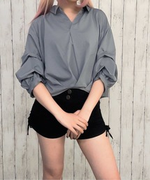 《抜け感×立体タック》レディース ポリエステル スキッパーシャツ ゆったりシルエット 体型カバー 春夏秋