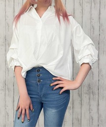 《抜け感×立体タック》レディース ポリエステル スキッパーシャツ ゆったりシルエット 体型カバー 春夏秋