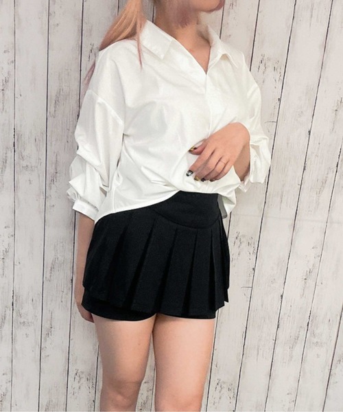 GORGE（ゴージ）の「《抜け感×立体タック》レディース ポリエステル スキッパーシャツ ゆったりシルエット 体型カバー 春夏秋（シャツ/ブラウス・レディース・グレー/イエロー/ラベンダー/オフホワイト/ブルー・F）」の15枚目の写真