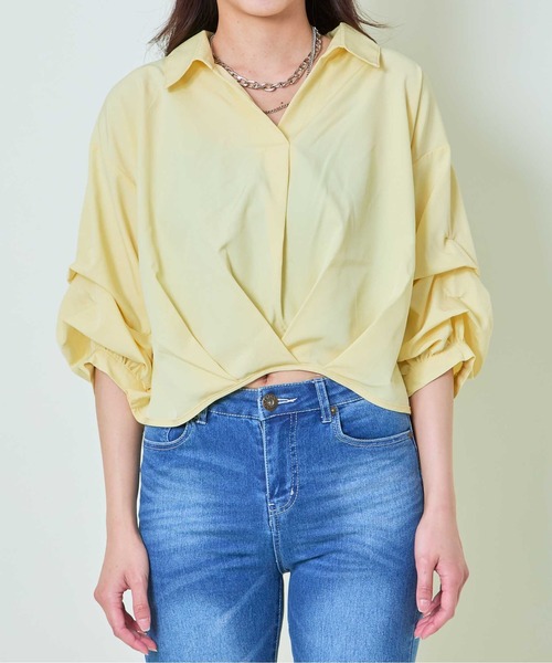 GORGE（ゴージ）の「《抜け感×立体タック》レディース ポリエステル スキッパーシャツ ゆったりシルエット 体型カバー 春夏秋（シャツ/ブラウス・レディース・グレー/イエロー/ラベンダー/オフホワイト/ブルー・F）」の20枚目の写真