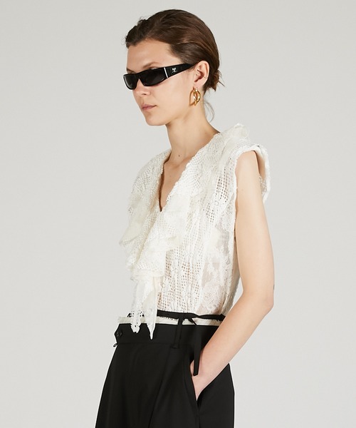 PRANK PROJECT（プランクプロジェクト）の「レースフリルボディースーツ / Lace Frill Bodysuit（その他トップス・レディース・ブラック/ホワイト・FREE）」の6枚目の写真