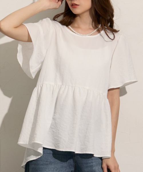 Eleonore ホワイト ペプラムトップス 半袖ブラウス c7399_750_r.jpg
