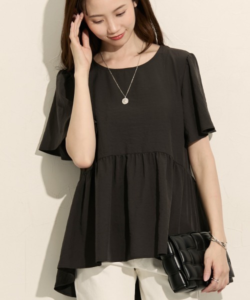 nissen（ニッセン）の「ふんわりペプラム半袖ブラウス（シャツ/ブラウス・レディース・ライトグリーン/ラベンダー/ダークグレー/オフホワイト・S/M/LL/3L/L）」の11枚目の写真