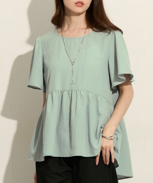 nissen（ニッセン）の「ふんわりペプラム半袖ブラウス（シャツ/ブラウス・レディース・ライトグリーン/ラベンダー/ダークグレー/オフホワイト・S/M/LL/3L/L）」の16枚目の写真