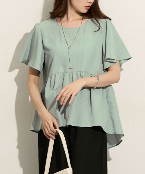 nissen（ニッセン）の「ふんわりペプラム半袖ブラウス（シャツ/ブラウス・レディース・ライトグリーン/ラベンダー/ダークグレー/オフホワイト・S/M/LL/3L/L）」の17枚目の写真