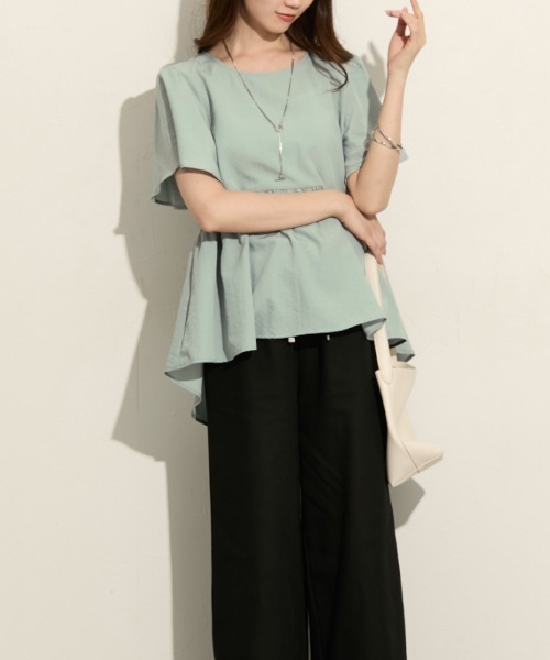 nissen（ニッセン）の「ふんわりペプラム半袖ブラウス（シャツ/ブラウス・レディース・ライトグリーン/ラベンダー/ダークグレー/オフホワイト・S/M/LL/3L/L）」の19枚目の写真