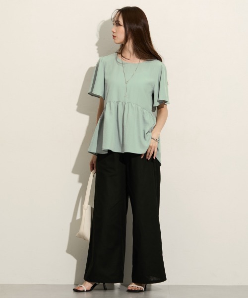 nissen（ニッセン）の「ふんわりペプラム半袖ブラウス（シャツ/ブラウス・レディース・ライトグリーン/ラベンダー/ダークグレー/オフホワイト・S/M/LL/3L/L）」の20枚目の写真